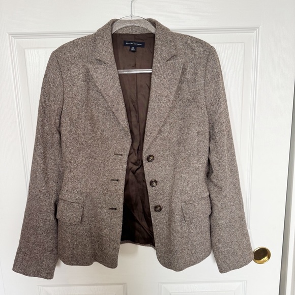 VINTAGE Banana Republic Wool Silk Blend Brown Tweed Blazer Jacket - Picture 2 of 11
